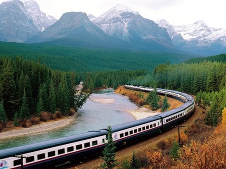 train on a mountain - hills, train, trees, mountain