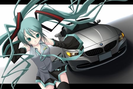 Hatsune Miku - BMW Z4 - car bmw, vocaloids, hatsune miku, bmw z4, anime, twintail, cute, z4