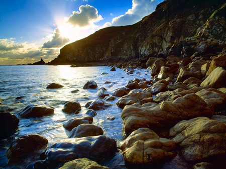 rocky sea coast - cost, rocky, sea cost, nature, blue, sea, wild, sky