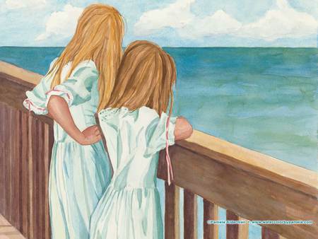 Sisters - looking at the sea, 2 sisters