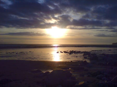 The Beach And Sunset - clouds, sunset, water, nature, beach