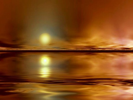 Lava lake - golden colored, lake, sunset, sky