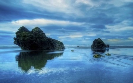 Blue Lagoon - sky, rock, cool, reflection, beach, blue