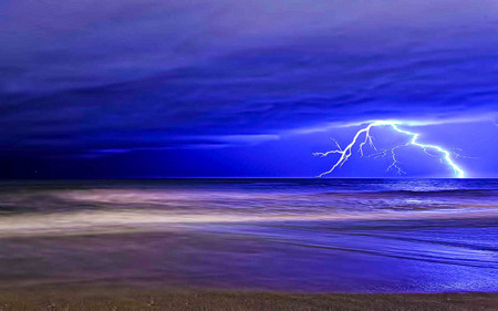 Thunder Blue - sky, lightning, beach, thunder, ocean, blue