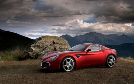 alfa-romeo - red, romeo, 1, competizione, alfa 2, clouds, alfa, cars, 8c