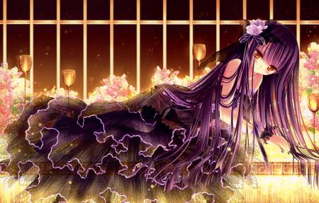 Purple - anime, purple, dress, girl, flower