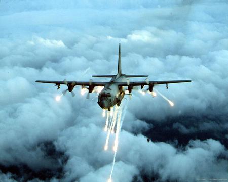 AC-130 with flares - flares, spectre gunship, planes, military, ac-130