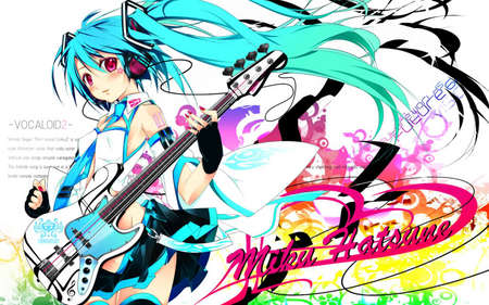 Hatsune Miku - pretty, anime, hatsune miku, quitar, colorful, cute, vocaloids, headset, sexy