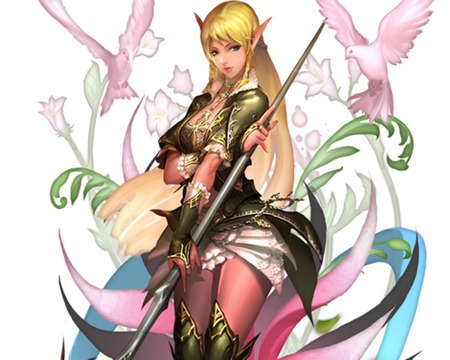 Elf Girl - bird, anime, anime girl, pigeon, wing, hot, dove, girl, flower, plant, elf, fantasy, wings, cute, weapon, sexy