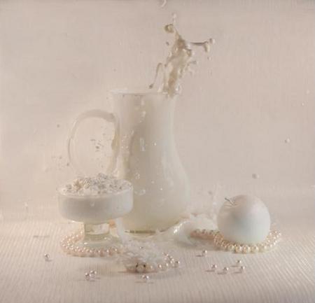 Milky white - pitcher, milk, pearls, creamy, jug, white, splash, apple, glass