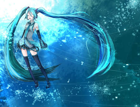 Hatsune Miku - cute, vocaloids, anime, twintail, girl, stars, hatsune miku