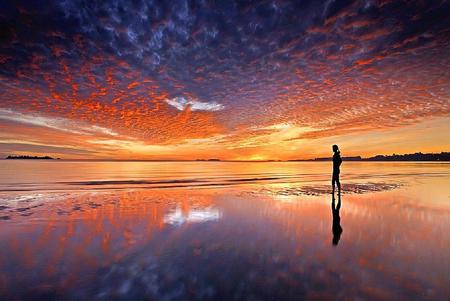 Sunset Alone - nature, beach, sunset