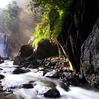 mountain with waterfall