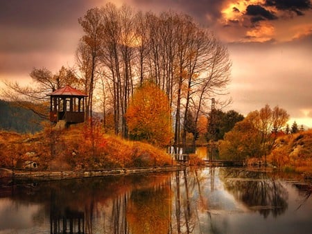 Autumn Trees in Lake - trees, picture, beautiful, autumn, in lake