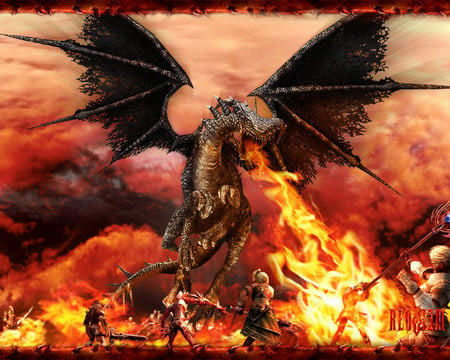 battle a dragon - dragon, sword, fire, warrior