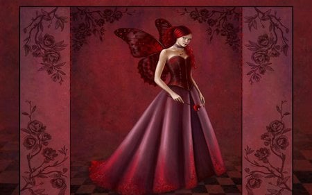 RED FAIRY ANGEL - female, red, wings, fairy, angel