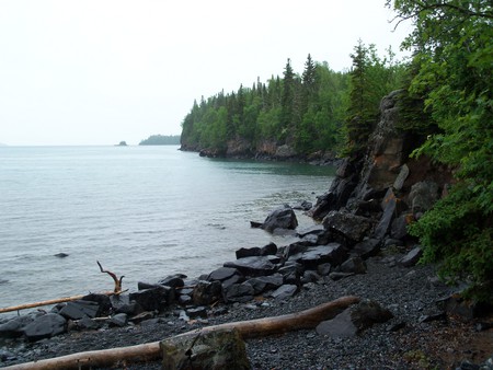 Rugged shoreline of Lake Superior - rock, beach, lake, shore