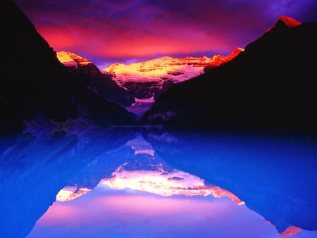 Stormy Louise - glow, canada, mount victoria, alpen glow, lake, sun