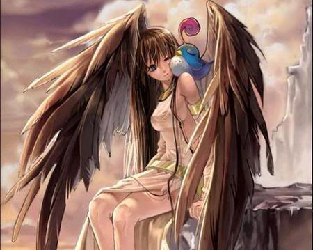 Waiting - sexy, hot, angel, girl, wings, anime girl, fantasy, bird, wing, anime, animal, cute