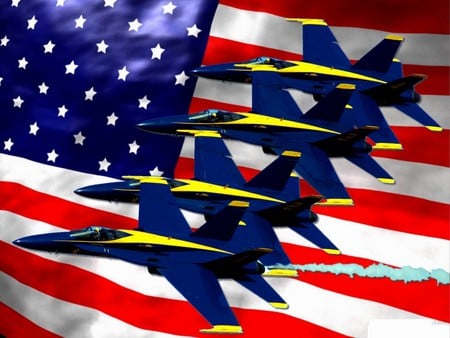 THE BLUE ANGLES - sky, flag, air, independence day, usaf, jets