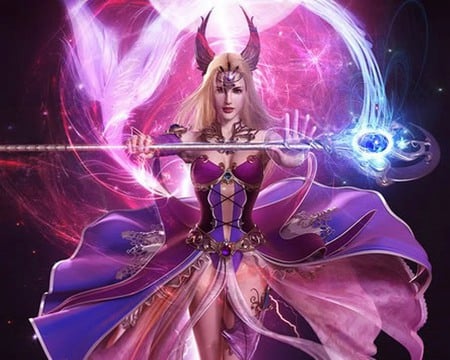 Beautiful Lady Warrior - sexy, hot, girl, wand, magical, magic, light, anime girl, staff, rod, fantasy, anime, weapon, cute