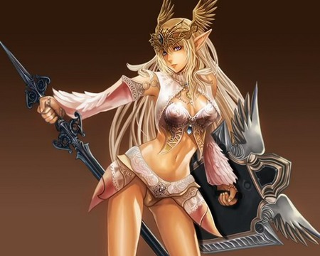 Sexy Elf Warrior - anime, anime girl, hot, girl, sword, blade, fantasy, cute, weapon, shield, sexy