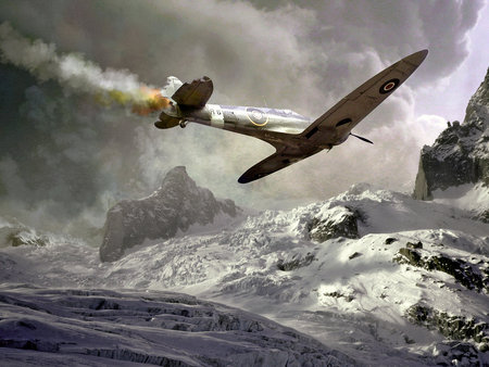 Stricken Spitfire - world war two, computer art, art, spitfire