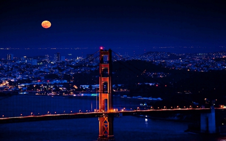 Moonrise over the Golden Gate Bridge - bridge, moonrise, golden gate