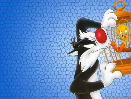 Sylvester After Tweety - cage, cat, bird