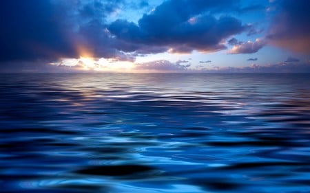 BLUE OCEAN - sunset, blue, waves, ocean, sky