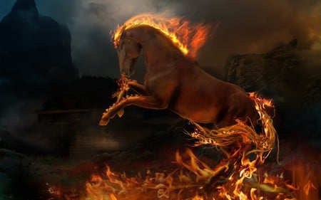 WILD FIRE - animal, horse, fire, brown