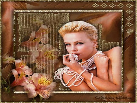 pearls - flowers, charlize, daydream, pearls