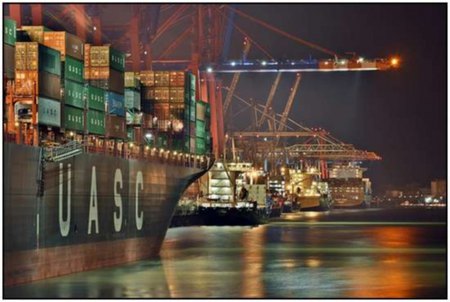 busy harbor at night - boats, commercial, ships, harbors