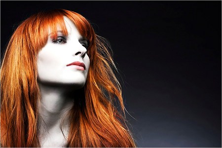 Red - woman, face, beautiful, profile, red hair, long