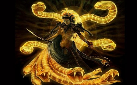 SNAKE PRINCESS - fantasy, snakes, snake, green, sword, gold, princess