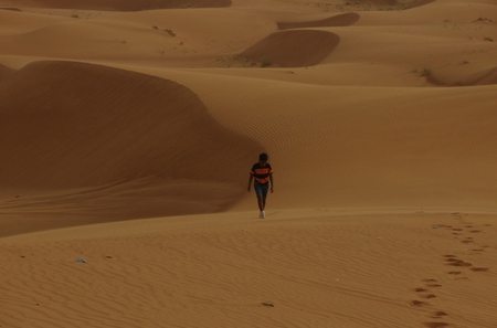 Desert Sands - dunes, desert, hot, dry, scorching, sand, walk in the desert, traveller, footprints