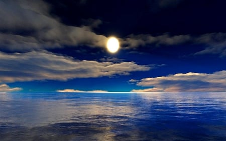 BEAUTIFUL SKY - sky, ocean, blue, clouds, fullmoon