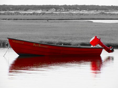 red boat - abstract, river, water, nature, red, photography, gray, boat