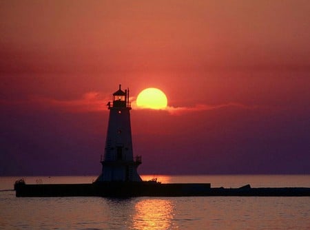 Lighthouse at Sunset - beautiful, lighthouse, sunset, picture