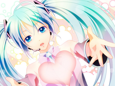 Hatsune Miku - pretty, cute, heart, vocaloids, anime, twintail, girl, hatsune miku