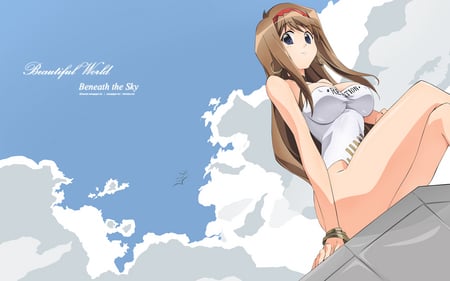 Beautiful World - Beneath the Sky - anime, sky, beach, girl