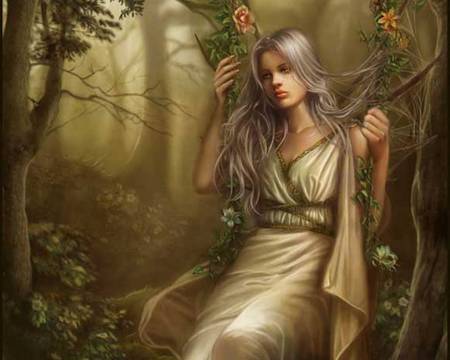 The_Forest_of_the_Whispers - sexy, hot, girl, anime girl, fantasy, wood, forest, swing, anime, tree, cute, flower