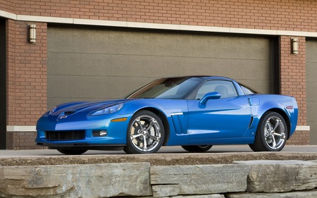 Corvette C6 - road, rider, blue, standin