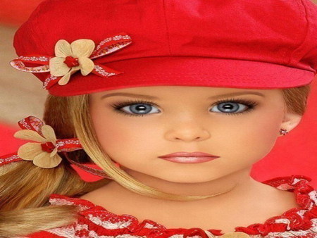 red lady - red, hat, girl, dress, kid