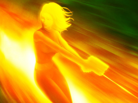 Fire Angel - video game, advent shadow, gun, abstract, girl, fire, action, soul, adventure