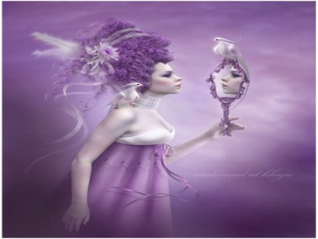 mirror - beauty, purple, birds, mirror