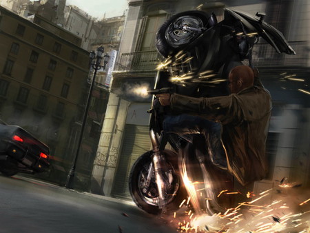 stunt gunner - motorcycles, wheelie, gunfight, hollywood