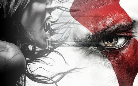 No Words - woman, man, red, eye, fantasy