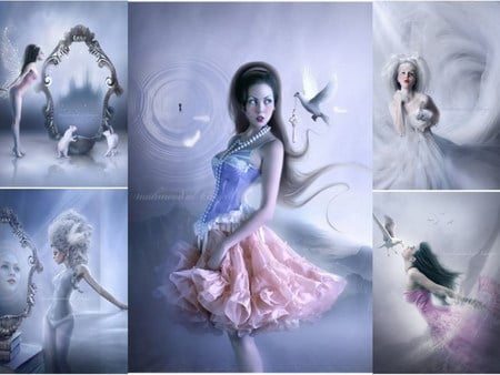 key - key, fantasy, pearls, mirror, dove, collage, beauty