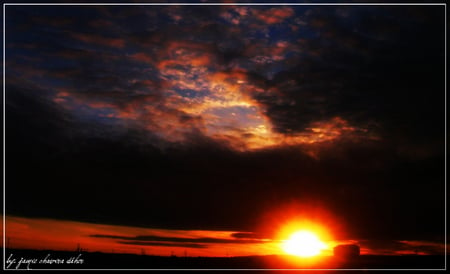 Sunrise in Cold Lake - sky, clouds, orange, sun, sunrise